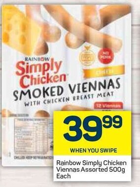 Pick n Pay Rainbow Simply Chicken Viennas Assorted 500g offer