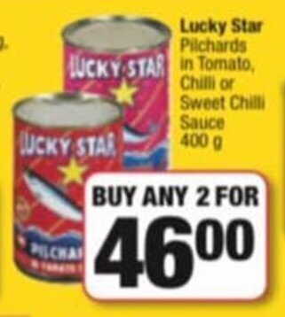 Lucky Star Pilchards in Tomato Chilli or Sweet Chilli Sauce 400g