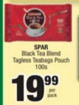 Spar Savemor SPAR Black Tea Blend Tagless Teabags Pouch 100s offer