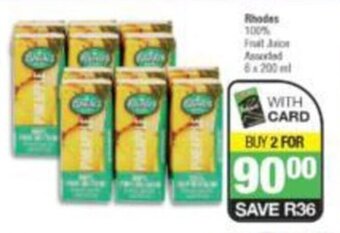 SuperSpar Rhodes 100% Fruit Juice Assorted 6x200ml offer