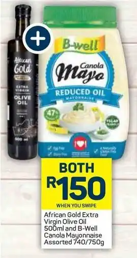 Pick n Pay African Gold Extra Virgin Olive Oil 500ml and B-Well Canola Mayonnaise Assorted 740/750g offer