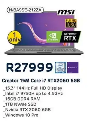 Computer Mania MSI Creator 15M core i7 RTX2060 6GB offer