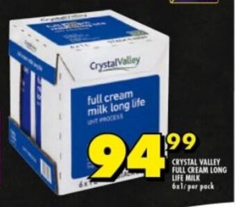 Shoprite CRYSTAL VALLEY FULL CREAM LONG LIFE MILK 6x1/per pack offer
