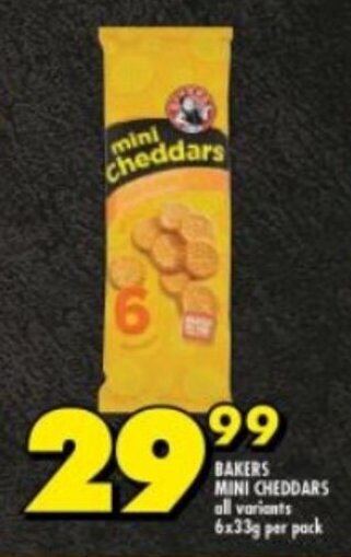 Shoprite BAKERS MINI CHEDDARS all variants 6x33g per pack offer