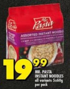 Shoprite MR. PASTA INSTANT NOODLES all variants 5x60g per pack offer