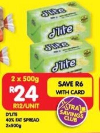 Shoprite D'LITE 40% FAT SPREAD 2x500g offer