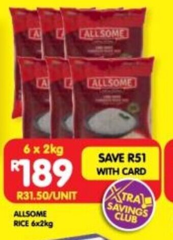 Shoprite ALLSOME RICE 6x2kg offer