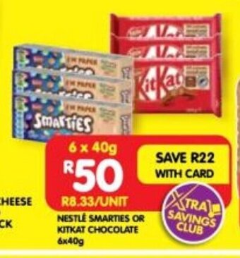 Shoprite NESTLE SMARTIES OR KITKAT CHOCOLATE 6x40g offer