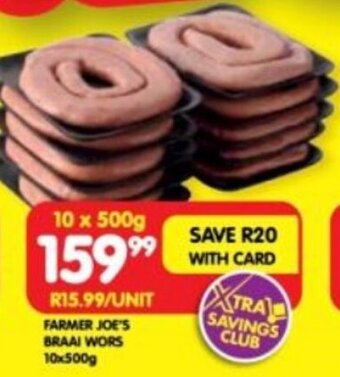 Shoprite FARMER JOE'S BRAAI WORS 10x500g offer