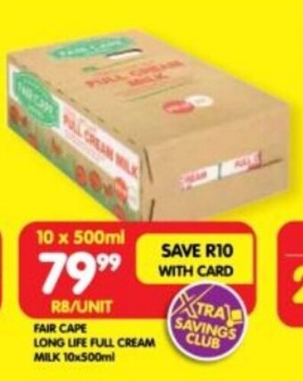 Shoprite FAIR CAPE LONG LIFE FULL CREAM MILK 10x500ml offer