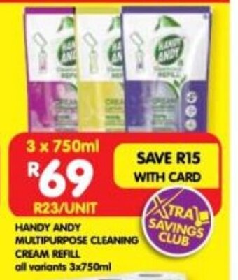 Shoprite HANDY ANDY MULTIPURPOSE CLEANING CREAM REFILL all variants 3x750ml offer