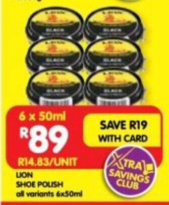 Shoprite LION SHOE POLISH all variants 6x50ml offer