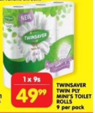 Shoprite TWINSAVER TWIN PLY MINI'S TOILET ROLLS 9 per pack offer