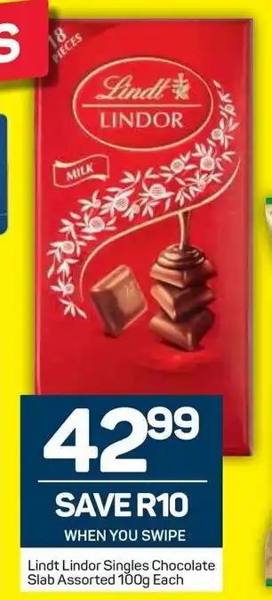 Pick n Pay Lindt Lindor Singles Chocolate Slab Assorted 100g offer