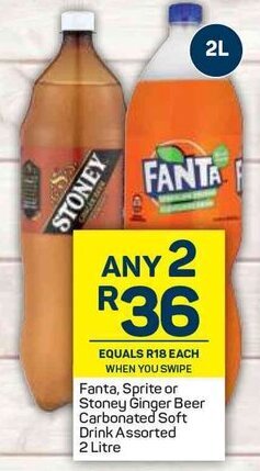 Pick n Pay Fanta, Sprite or Stoney Ginger Beer Carbonated Soft Drink Assorted 2 Litre offer