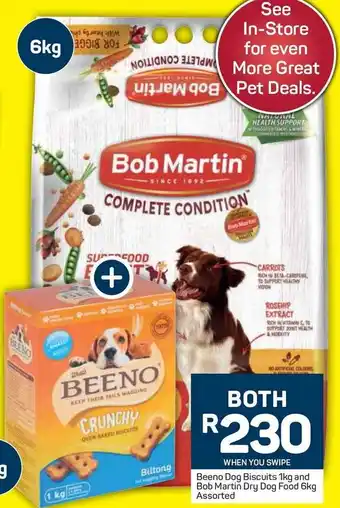 Pick n Pay Beeno Dog Biscuits 1kg and Bob Martin Dry Dog Food 6kg Assorted offer