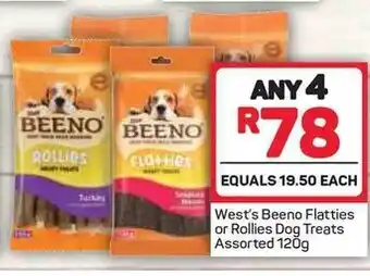 Pick n Pay West's Beeno Flatties or Rollies Dog Treats Assorted 120g offer