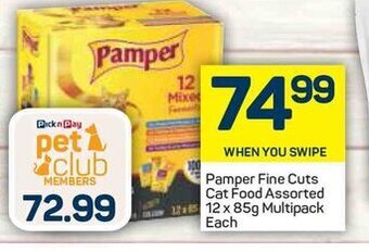 Pick n Pay Pamper Fine Cuts Cat Food Assorted 12 x 85g Multipack offer