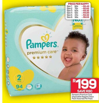 Pick n Pay Pampers Premium Care Disposable Nappies Value Pack Assorted Per Pack offer