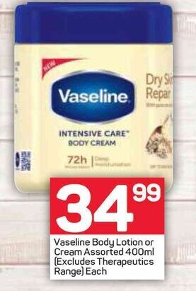 Vaseline Body Lotion or Cream Assorted 400ml