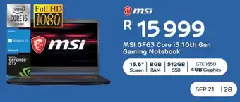 Computer Mania MSI GF63 Core i5 10th Gen Gaming Notebook offer