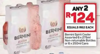 Pick n Pay Bernini Spirit Cooler Assorted 6 x 275ml Non-Returnable Bottles or 6 x 250ml Cans offer