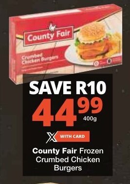 Checkers County Fair Frozen Crumbed Chicken Burgers offer