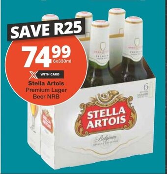 Checkers Stella Artois Premium Lager Beer NRB 6x330ml offer