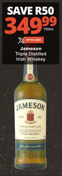 Checkers Jameson Triple Distilled Irish Whiskey offer