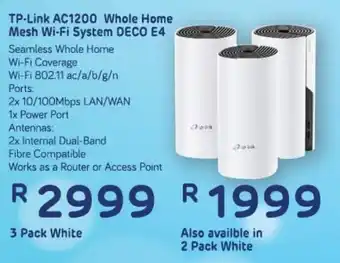 Computer Mania Tp-Link AC1200 Whole Home Mesh Wi-Fi System DECO E4 3 Pack White offer