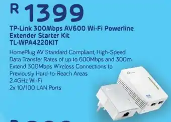 Computer Mania Tp-Link 300Mbps AV600 Wi-Fi Powerline Extender Starter Kit TL-WPA4220KIT offer