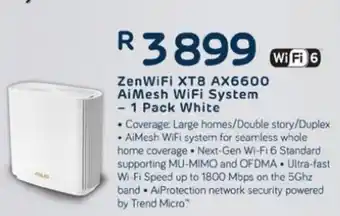 ZemWifi XT8 AX6600 Aimesh Wifi System 1 Pack White