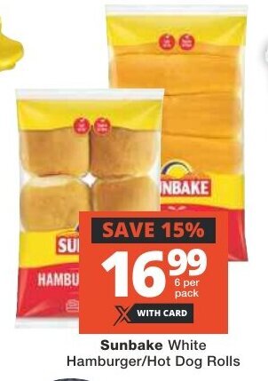 Checkers Sunbake White Hamburger/Hot Dog Rolls 6 per pack offer