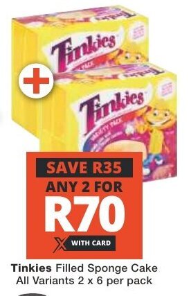 Checkers Tinkies Filled Sponge Cake All Variants 2 x 6 per pack offer