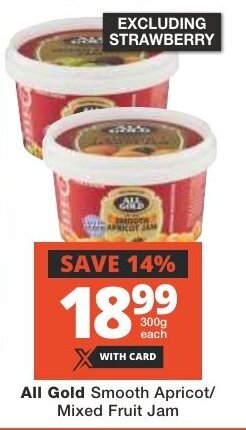 Checkers All Gold Smooth Apricot/ Mixed Fruit Jam offer