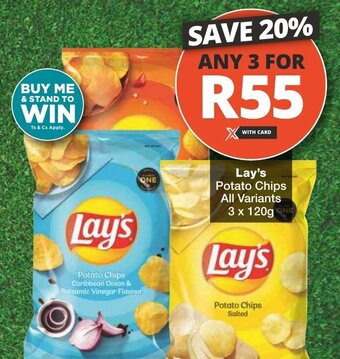 Checkers Lay's Potato Chips All Variants 3 x 120g offer