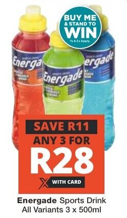 Checkers Energade Sports Drink All Variants 3 x 500ml offer