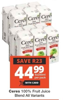Checkers Ceres 100% Fruit Juice Blend All Variants offer