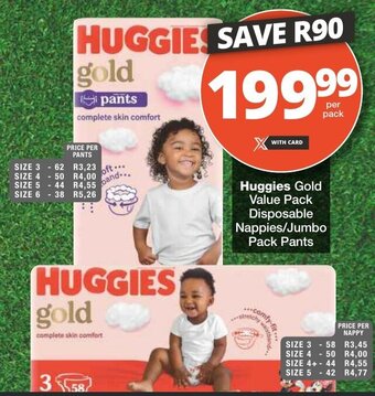 Checkers Huggies Gold Value Pack Disposable Nappies/Jumbo Pack Pants offer