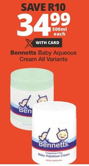 Checkers Bennetts Baby Aqueous Cream All Variants offer