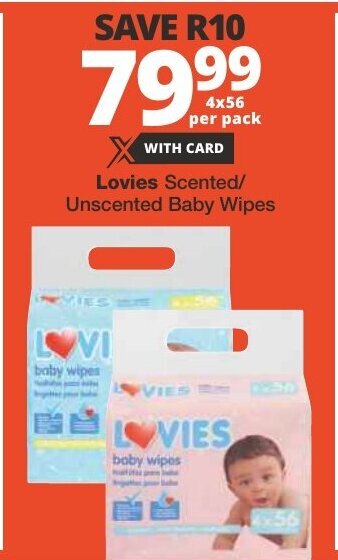 Checkers Lovies Scented/ Unscented Baby Wipes offer