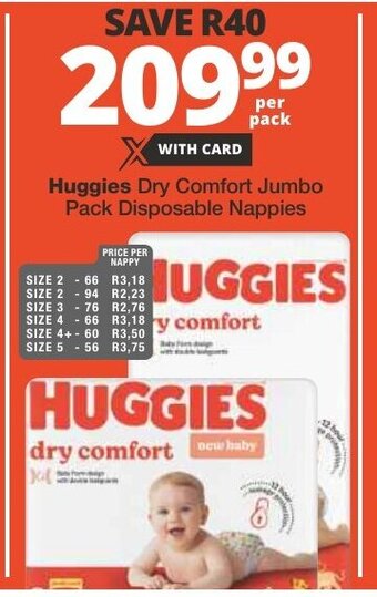 Checkers Huggies Dry Comfort Jumbo Pack Disposable Nappies offer