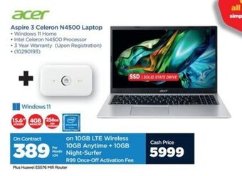 HiFi Corp Acer Aspire 3 Celeron N4500 Laptop offer