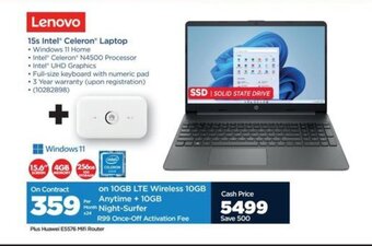 HiFi Corp Lenovo 15s Intel Celeron Laptop offer