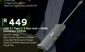 Computer Mania USB 3.1 Type-C 3-Port Hub + HDMI Converter V300A offer