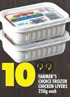 Shoprite FARMER'S CHOICE FROZEN CHICKEN LIVERS 250g each offer