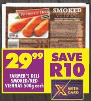 Shoprite FARMER'S DELI SMOKED/RED VIENNAS 500g each offer