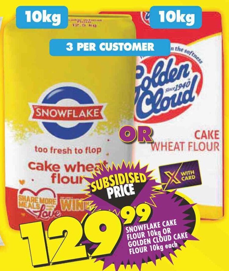 SNOWFLAKE CAKE FLOUR 10kg OR GOLDEN CLOUD CAKE FLOUR 10kg each offer at