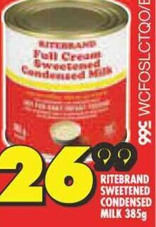 Shoprite RITEBRAND SWEETENED CONDENSED MILK 385g offer