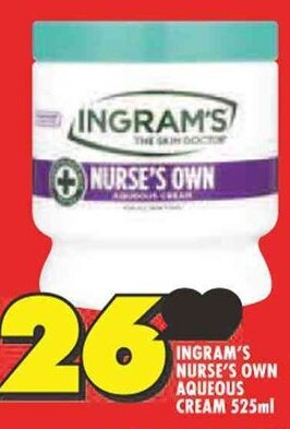 Shoprite INGRAM'S NURSE'S OWN AQUEOUS CREAM 525ml offer